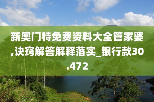 新奥门特免费资料大全管家婆,诀窍解答解释落实_银行款30.472