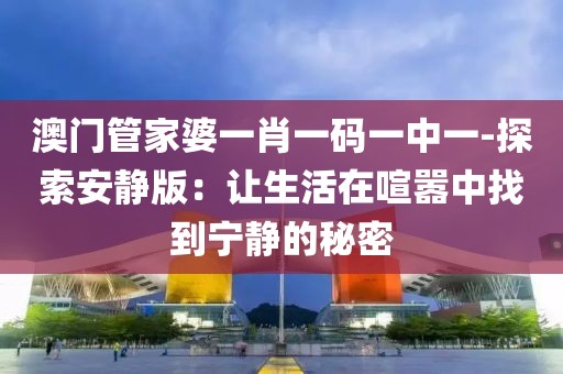 澳门管家婆一肖一码一中一-探索安静版：让生活在喧嚣中找到宁静的秘密