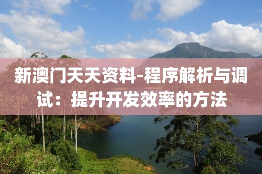 新澳门天天资料-程序解析与调试：提升开发效率的方法