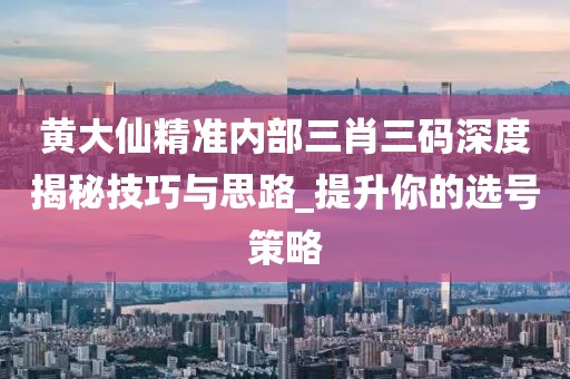 黄大仙精准内部三肖三码深度揭秘技巧与思路_提升你的选号策略