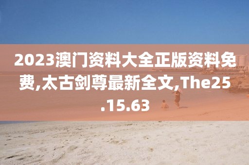 2023澳门资料大全正版资料免费,太古剑尊最新全文,The25.15.63